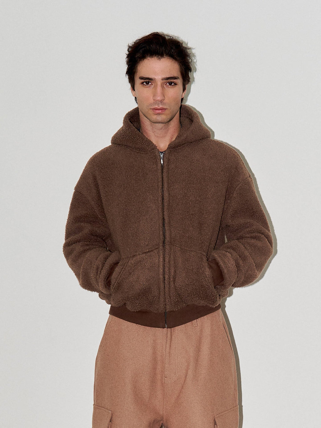 LIBERAFIT Wool Sherpa Hooded Zip Up Jacket