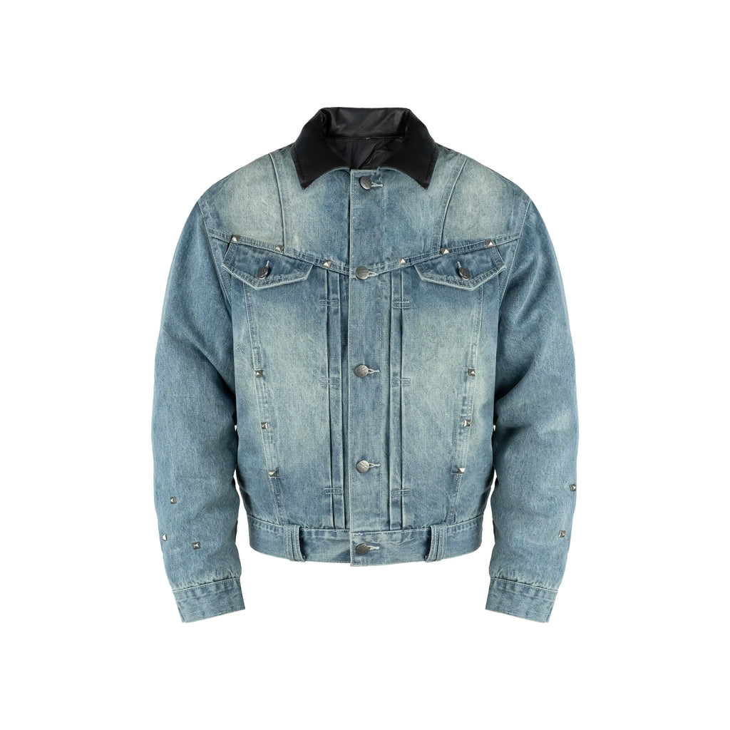 ANTIDOTE Rivet Studded Fleece Lined Denim Jacket