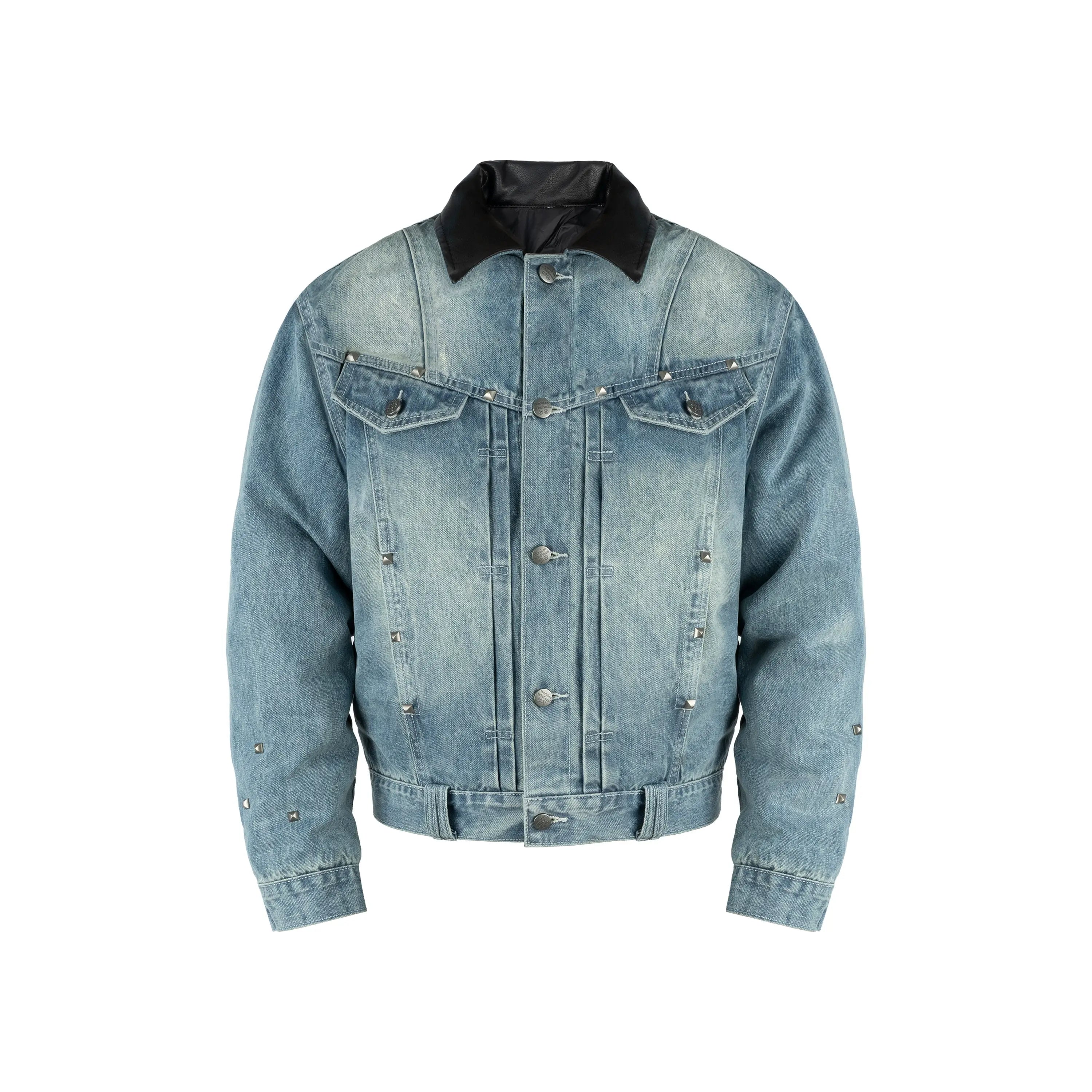 ANTIDOTE Rivet Studded Fleece Lined Denim Jacket