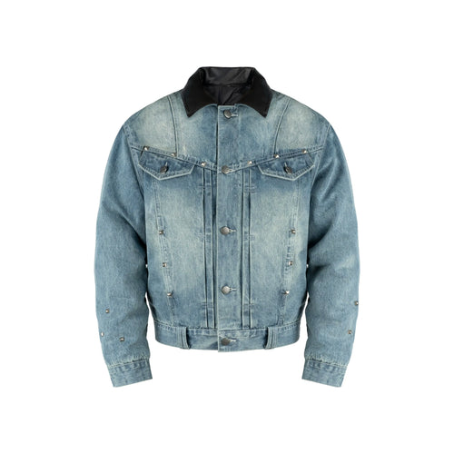 ANTIDOTE Rivet Studded Fleece Lined Denim Jacket