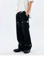 MEDM Gemstone Studded Double Knee Washed Jeans