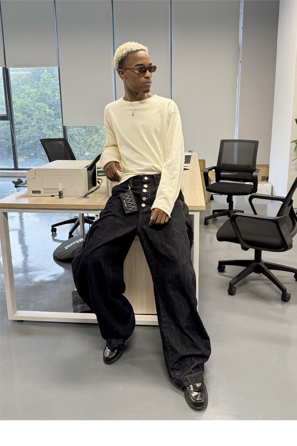 STEEPC Magnetic Button Scimitar Jeans