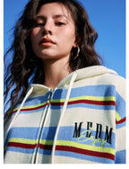 MEDM Colorful Stripes Zip-Up Knit Hoodie