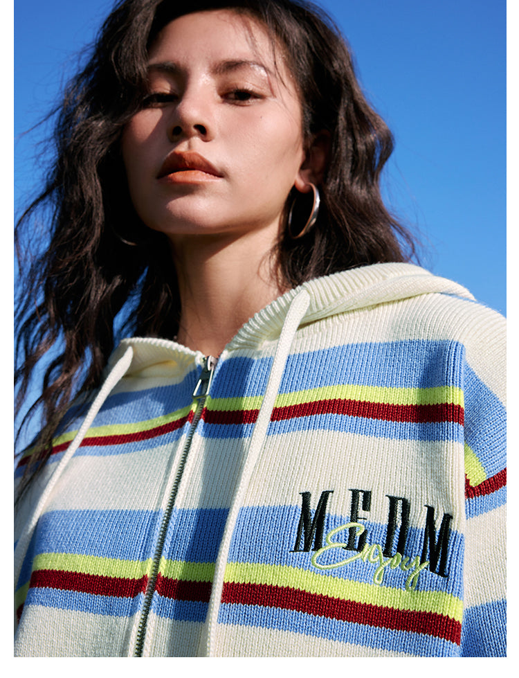 MEDM Colorful Stripes Zip-Up Knit Hoodie