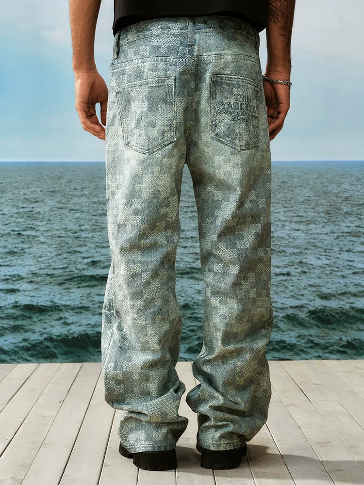 YADcrew Puzzle Checkerboard Print Jeans