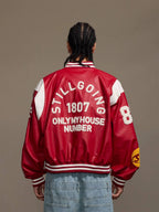 1807 PU Leather Patchwork Varsity Jacket