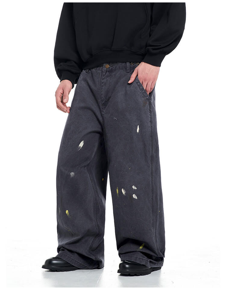 F3F Select Paint Splatter Washed Baggy Work Pants