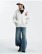 MEDM Rose Embroidered Zip Up Hoodie