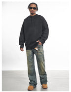 F3F Select Relaxed Fit Henley Neck Knit Sweater