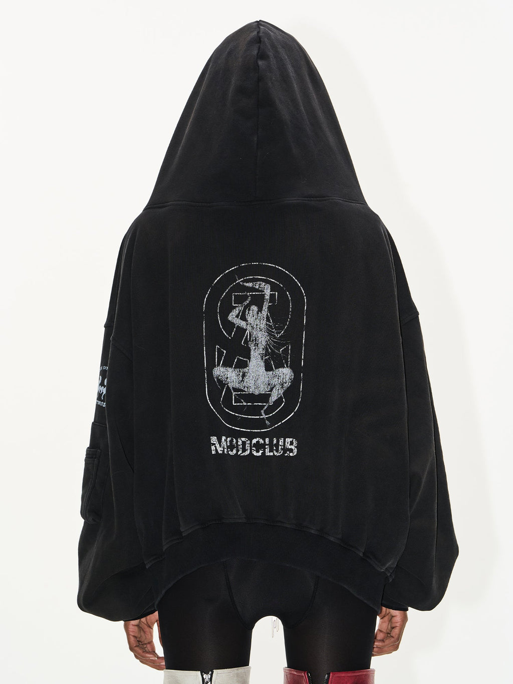 BLIND NO PLAN Cross Horse Mask Washed Print Zip-Up Hoodie