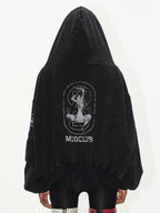 BLIND NO PLAN Cross Horse Mask Washed Print Zip-Up Hoodie