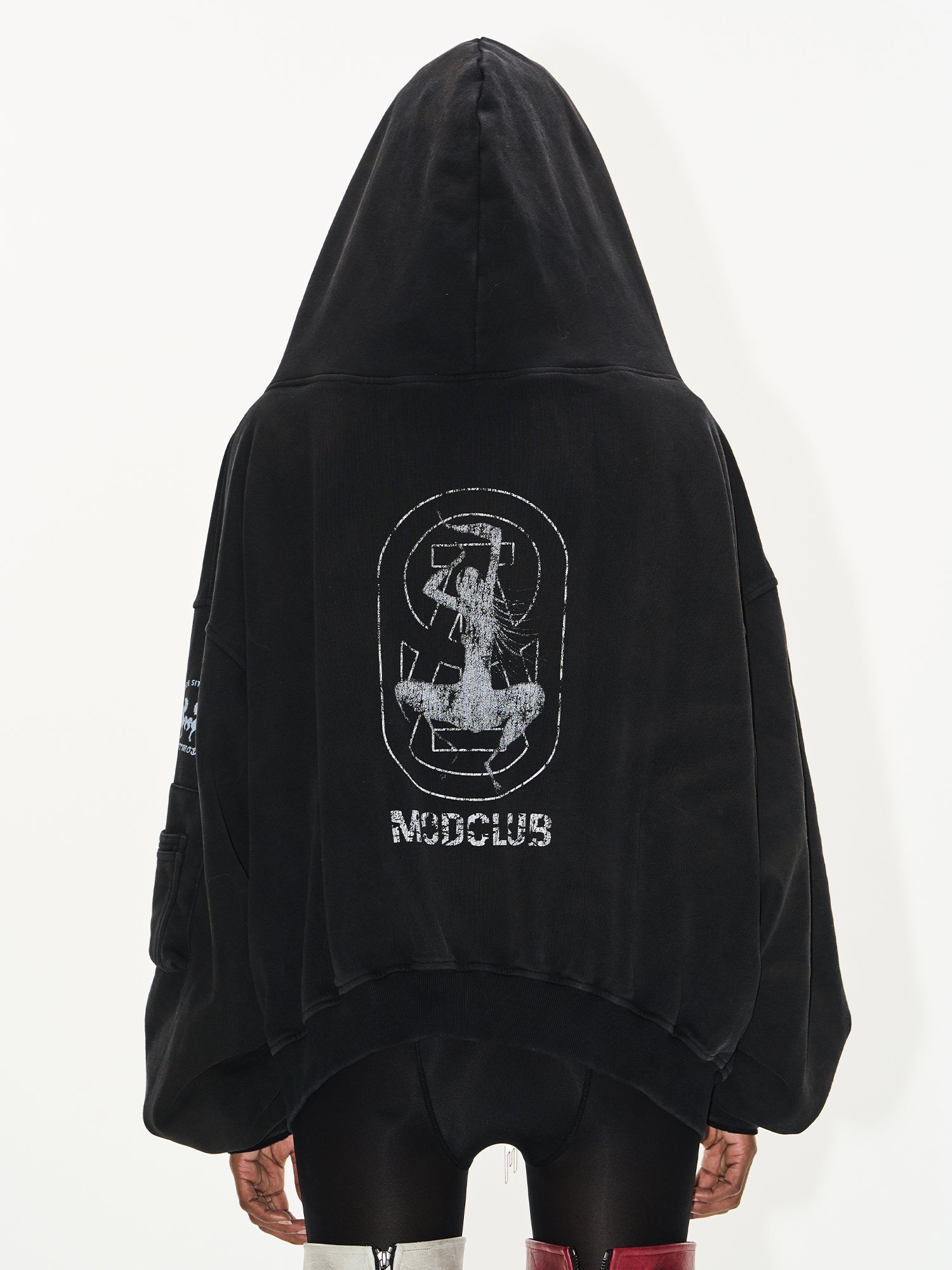 BLIND NO PLAN Cross Horse Mask Washed Print Zip-Up Hoodie