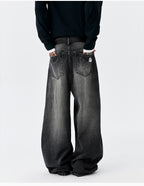 MEDM Flower Vine Laser Burnout Washed Machete Jeans