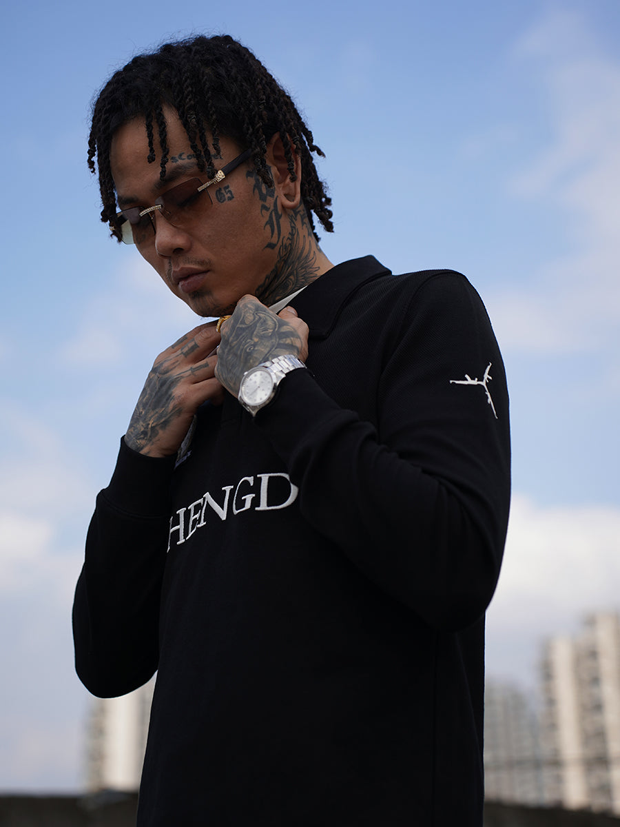 TGFCLUB 223 Patch Embroidered Slim Fit Long Sleeve Polo