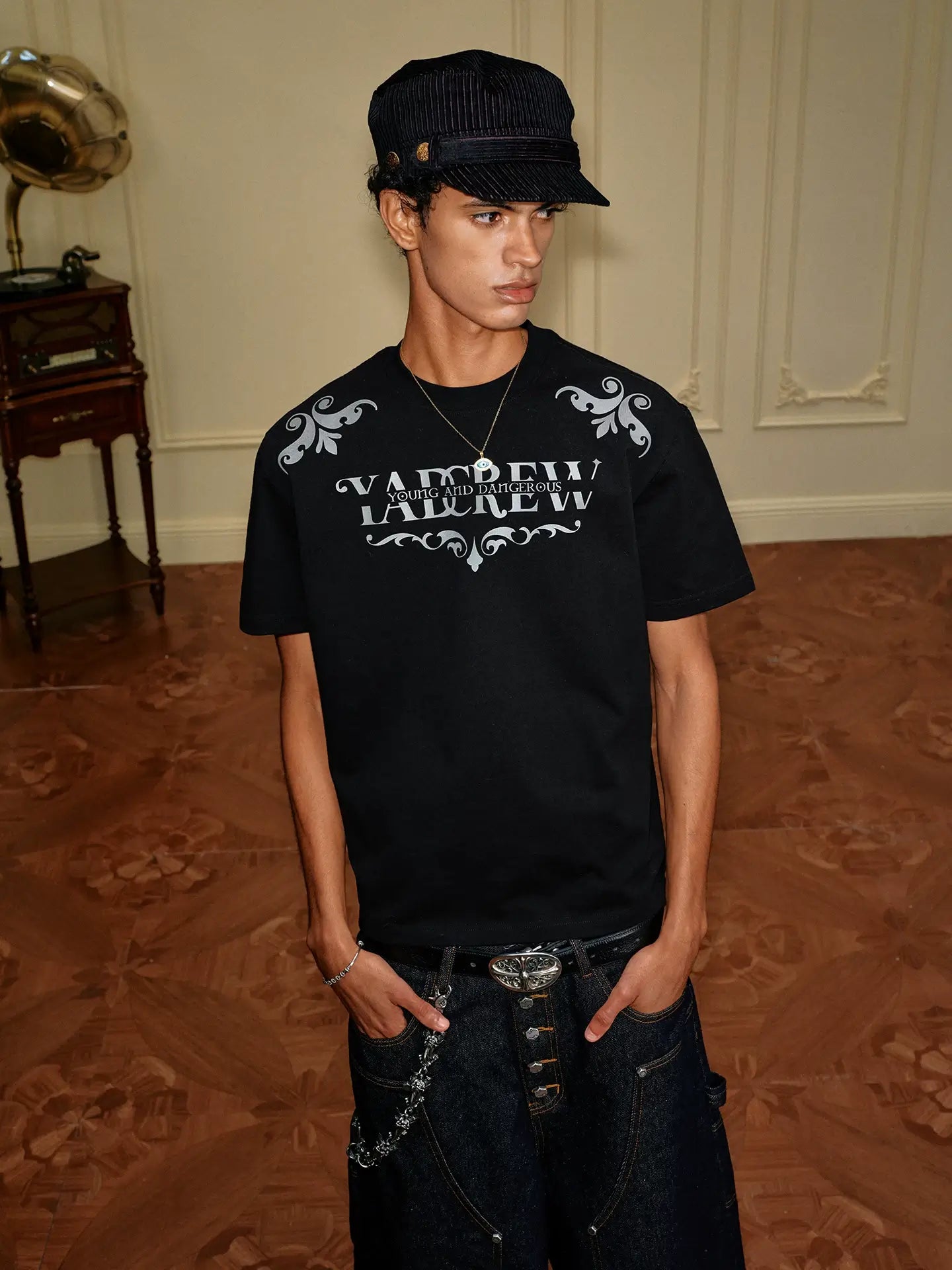 YADcrew Baroque Raised Logo Print Tee