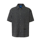 YADcrew Plaid Rhinestone Cascade Flower Button Short Sleeve Shirt