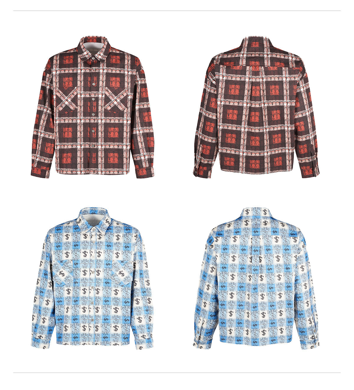 Small Town Kid Cross Logo Original Plaid Full-Print Long Sleeve Shirt
