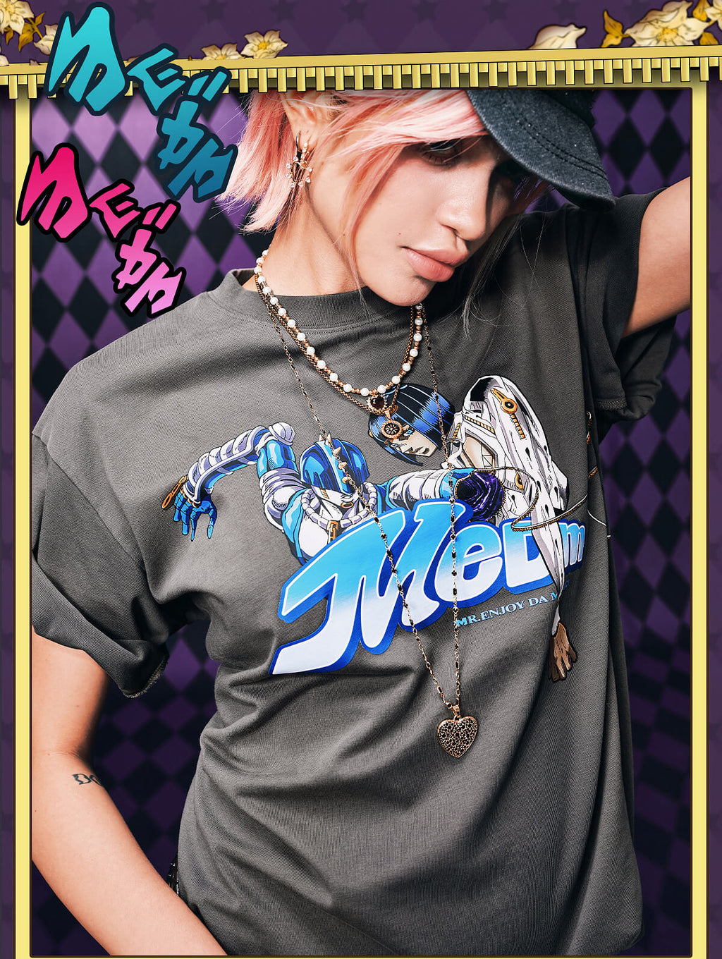 MEDM × JOJO Washed Distressed Character Print Tee