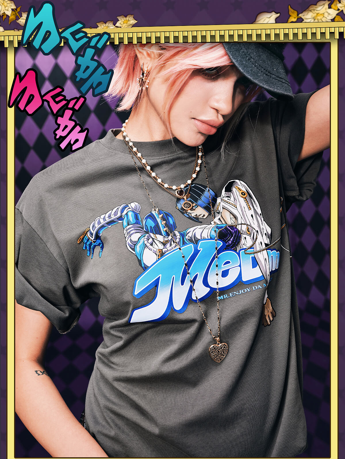 MEDM × JOJO Washed Distressed Character Print Tee