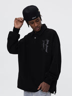 UNTILWERICH Patchwork Leather Embroidery Long Sleeve Polo