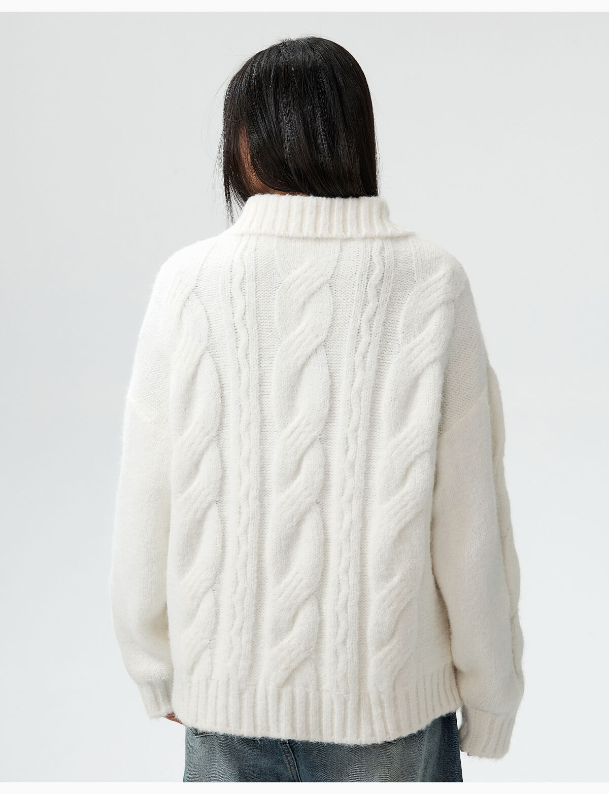 MEDM Cable Knit Half Zip Polo Sweater