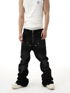 KARMANISTIC Rivet Zipper Fly Washed Flared Jeans