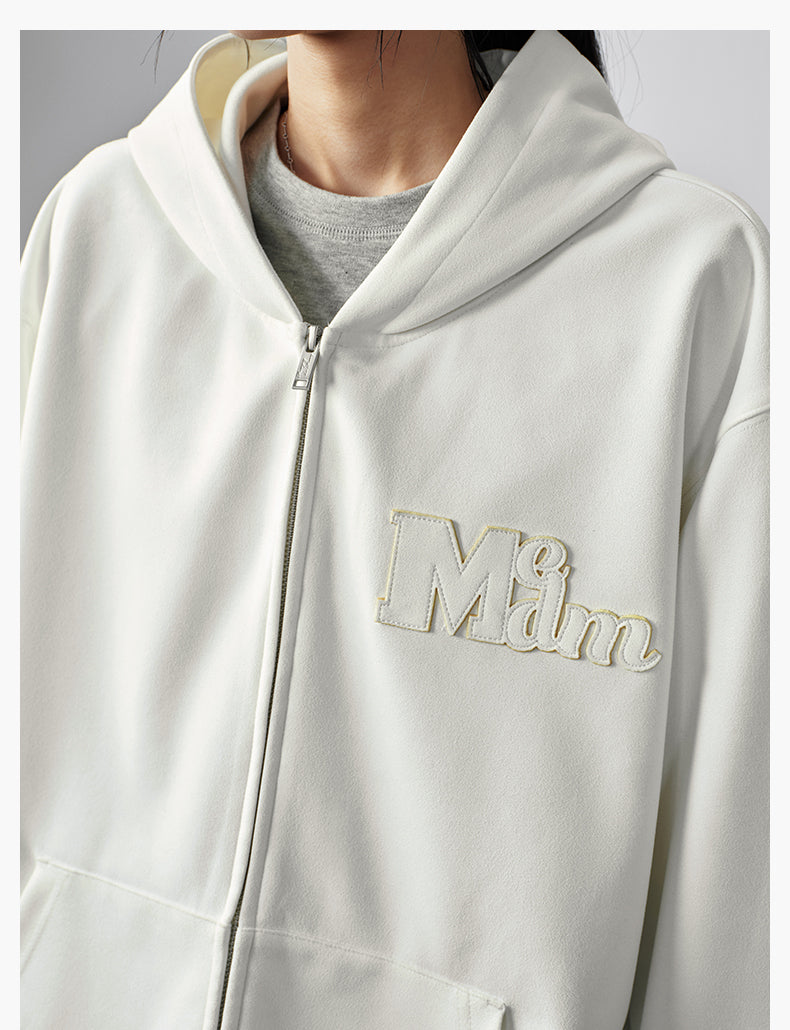 MEDM Suede Logo Patch Zip-Up Hoodie