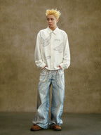 YADcrew Peace Dove Hollow Mesh Long Sleeve Shirt
