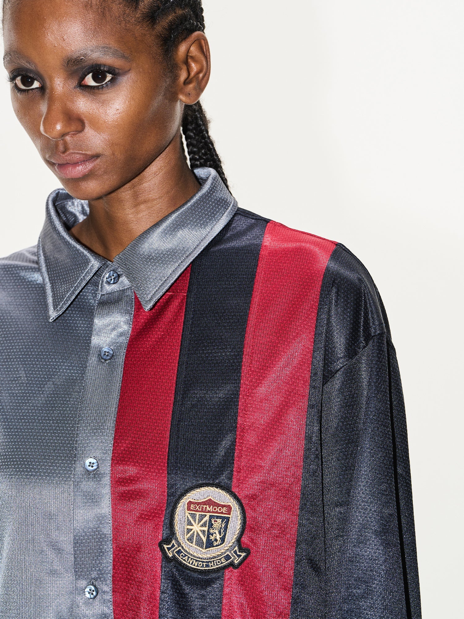 BLIND NO PLAN Colorblocked Patchwork Long Sleeve Shirt