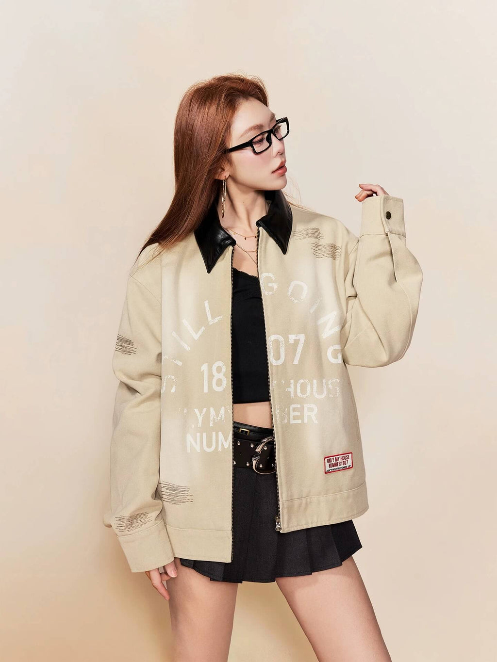 1807 Stitch Embroidered Leather Collar Detroit Jacket