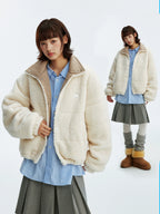MEDM Plaid Trim Sherpa Short Jacket