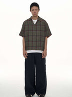 EVILKNIGHT(EK) Striped Plaid Tie-Dye Linen Polo Shirt