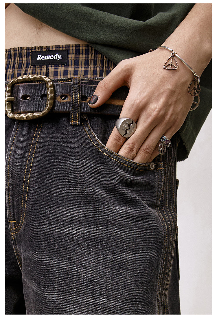 Remedy Double Layer Back Pocket Side Stitch Washed Jeans