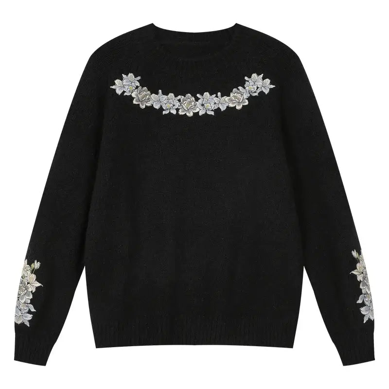 MEDM Floral Embroidered Mohair Knit Sweater