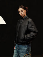 YADcrew Embossed PU Leather Down Jacket