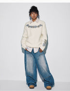 MEDM Floral Embroidered Mohair Knit Sweater