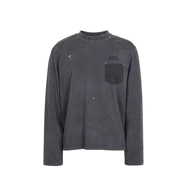 UNDERWATER Sun Faded Pocket Vintage Wash Long Sleeve Tee