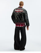 MEDM Diamond Quilted PU Leather Varsity Jacket