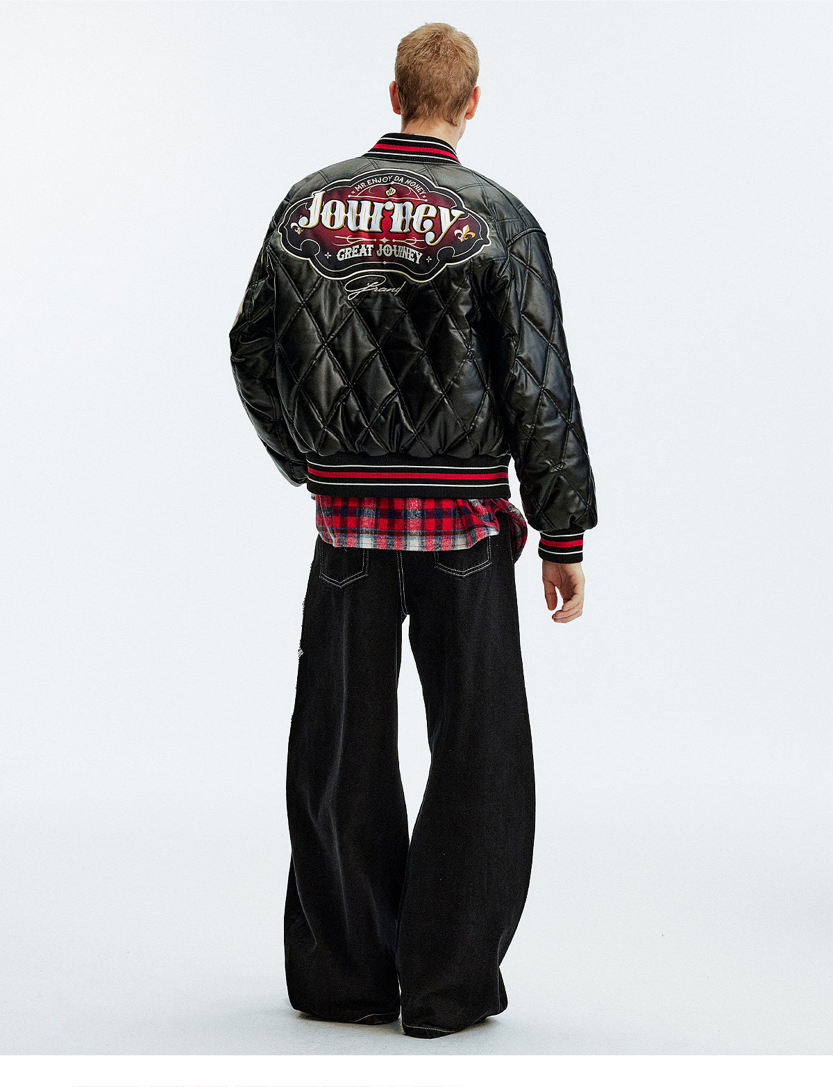 MEDM Diamond Quilted PU Leather Varsity Jacket