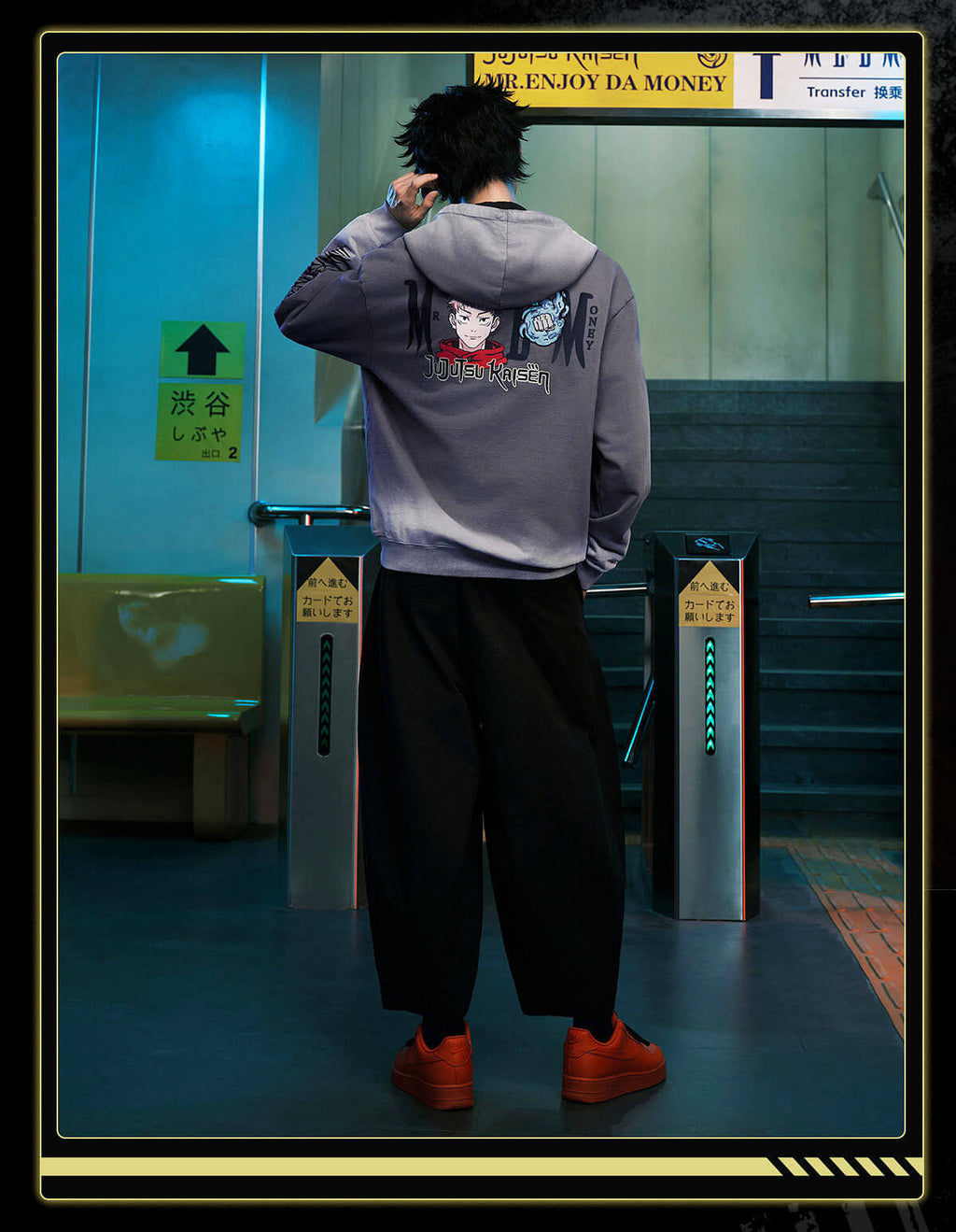 MEDM × Jujutsu Kaisen Washed Character Print Embroidered Zip Up Hoodie