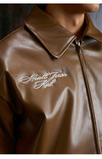 Small Town Kid Pearl Cross Logo PU Leather Racing Jacket
