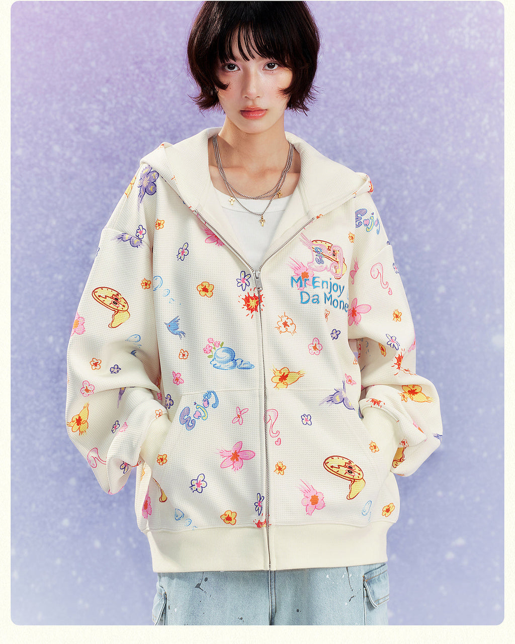 MEDM Graffiti Flower Full Print Zip Up Hoodie