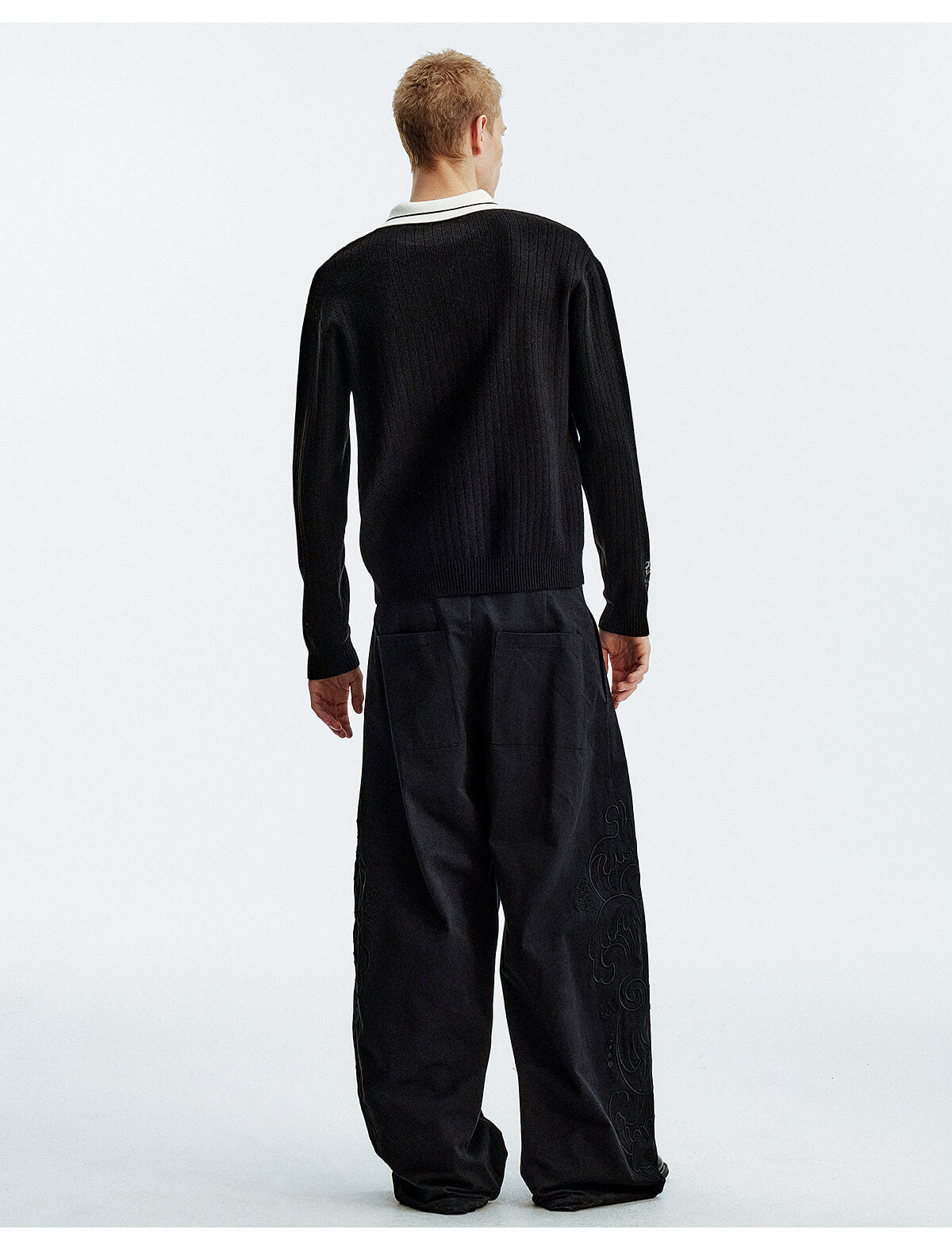 MEDM Color Blocked Long Sleeve Knit Polo Sweater