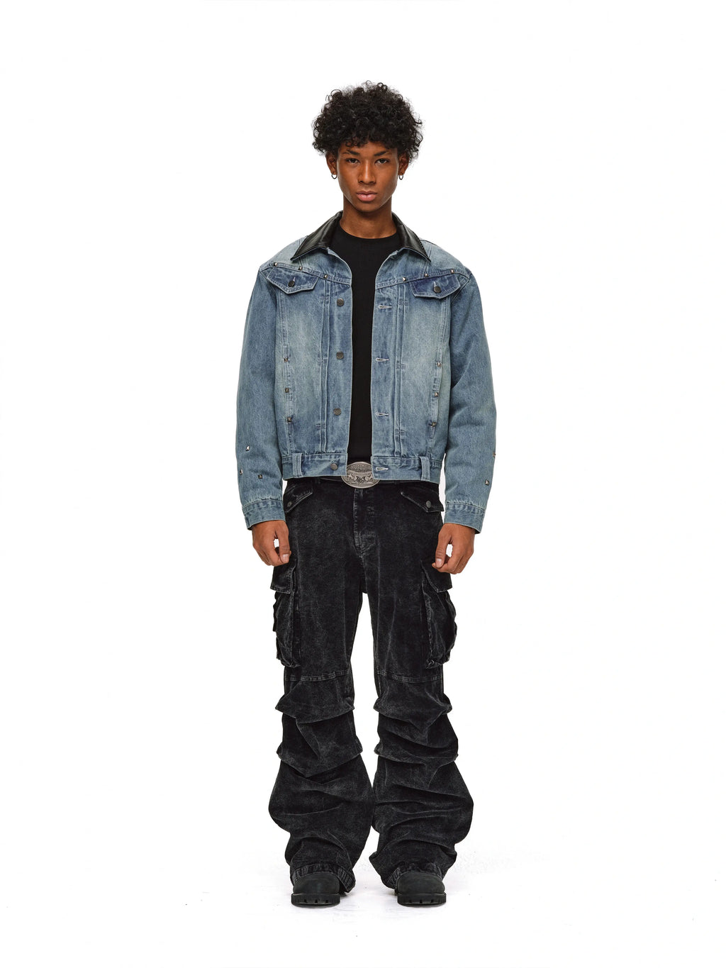 ANTIDOTE Rivet Studded Fleece Lined Denim Jacket