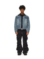 ANTIDOTE Rivet Studded Fleece Lined Denim Jacket