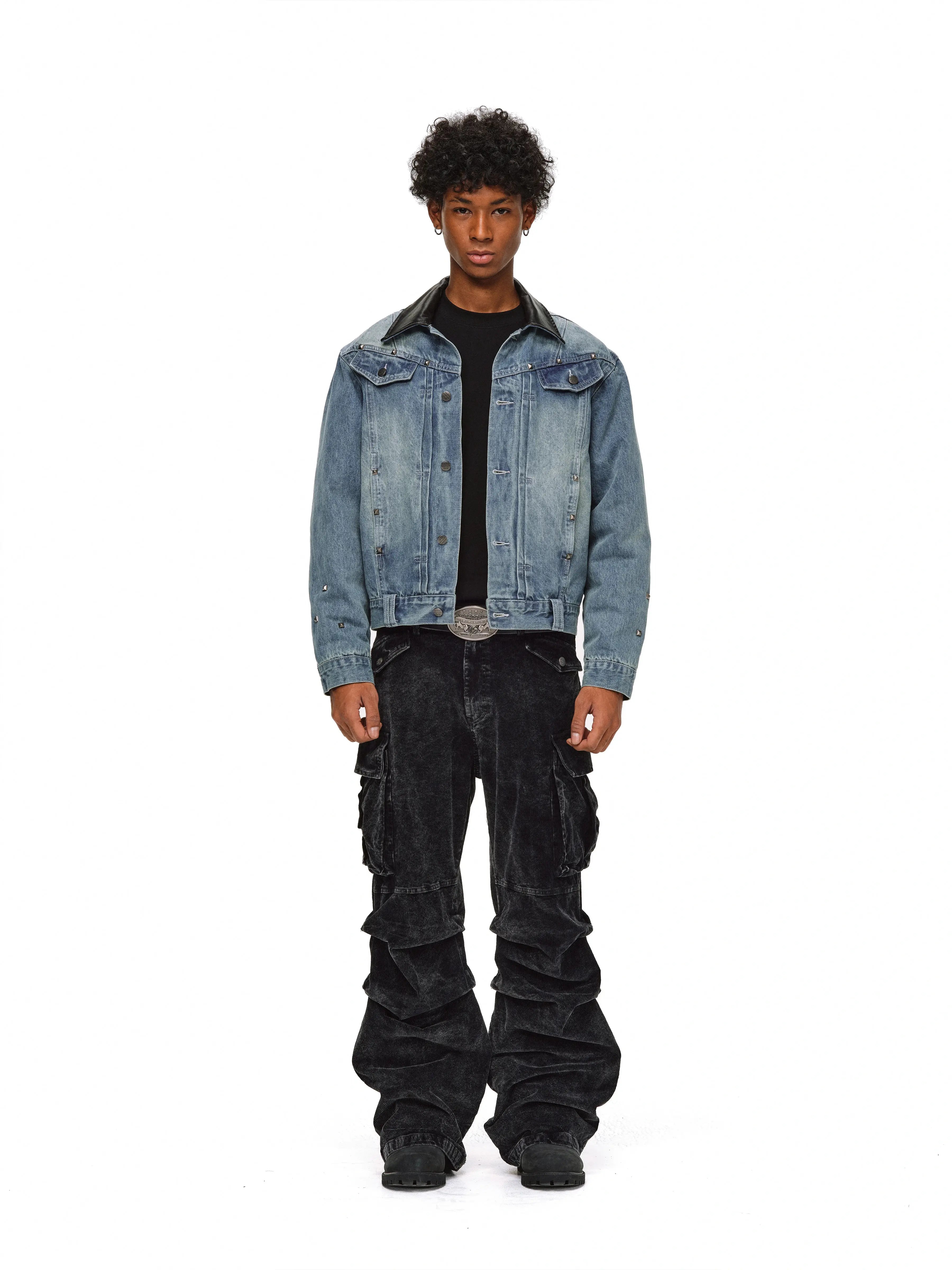 ANTIDOTE Rivet Studded Fleece Lined Denim Jacket