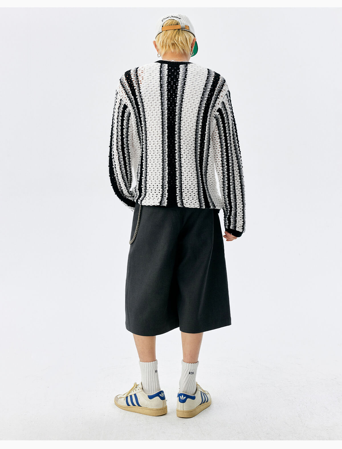 MEDM Multi Color Striped Open Knit Sweater