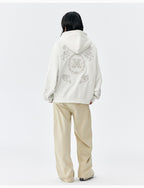 MEDM Patterned Flower Embroidered Zip Up Hoodie