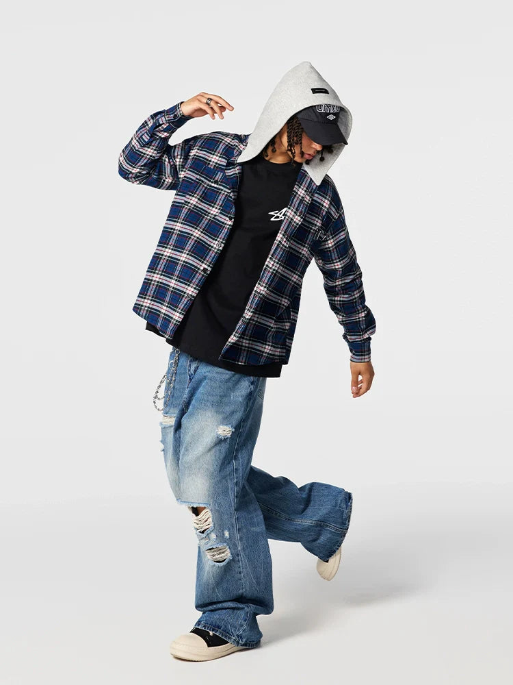 Achock Plaid Hooded Long Sleeved Shirt