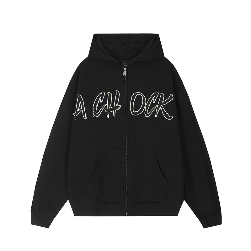 Achock Embroidery Logo Zipper Hoodie